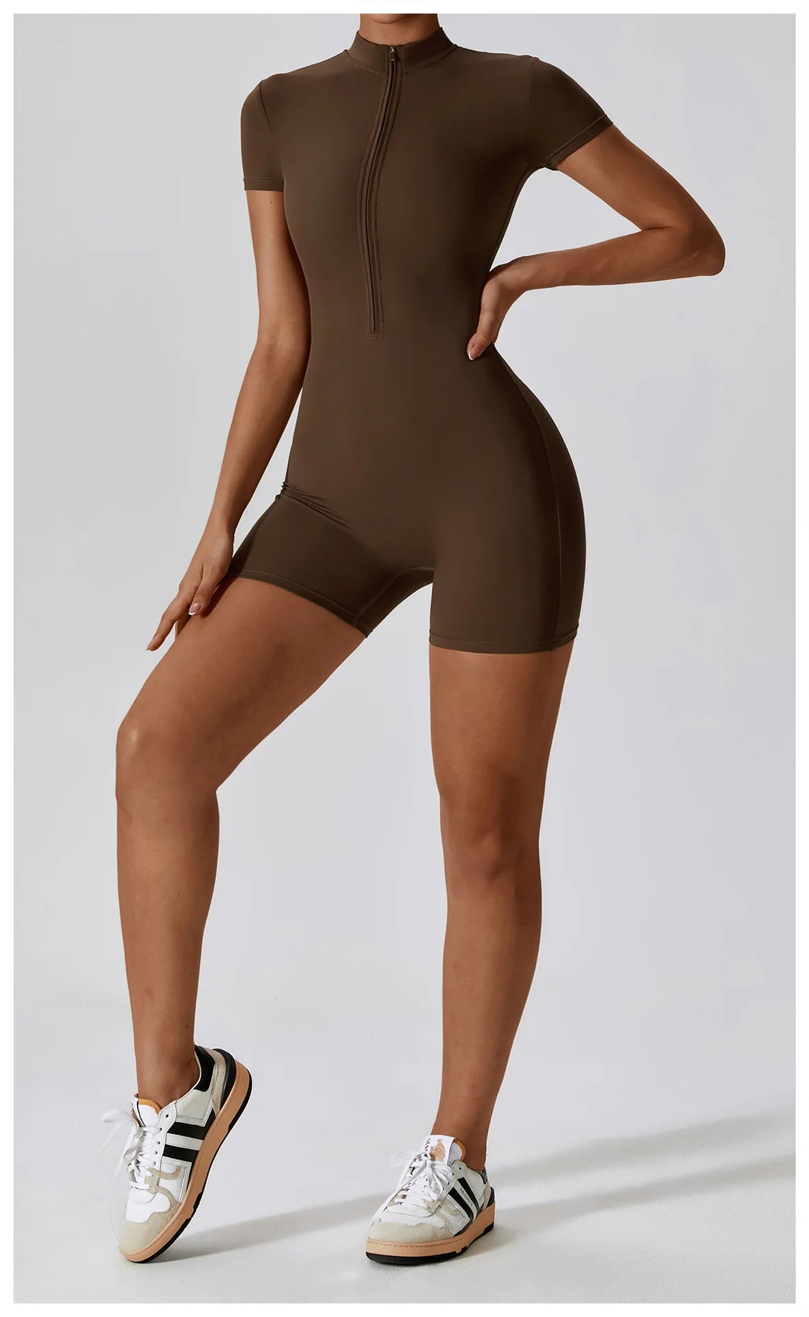 Short-Sleeve Zip-Front One-Piece - Zip In. Zone In.