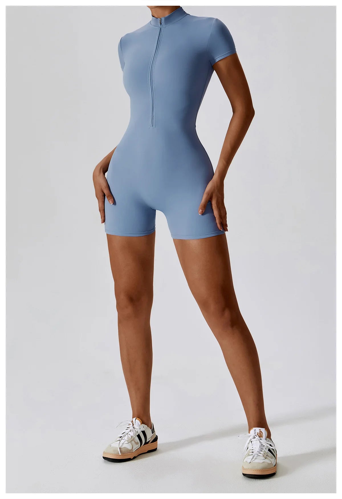 Short-Sleeve Zip-Front One-Piece - Zip In. Zone In.