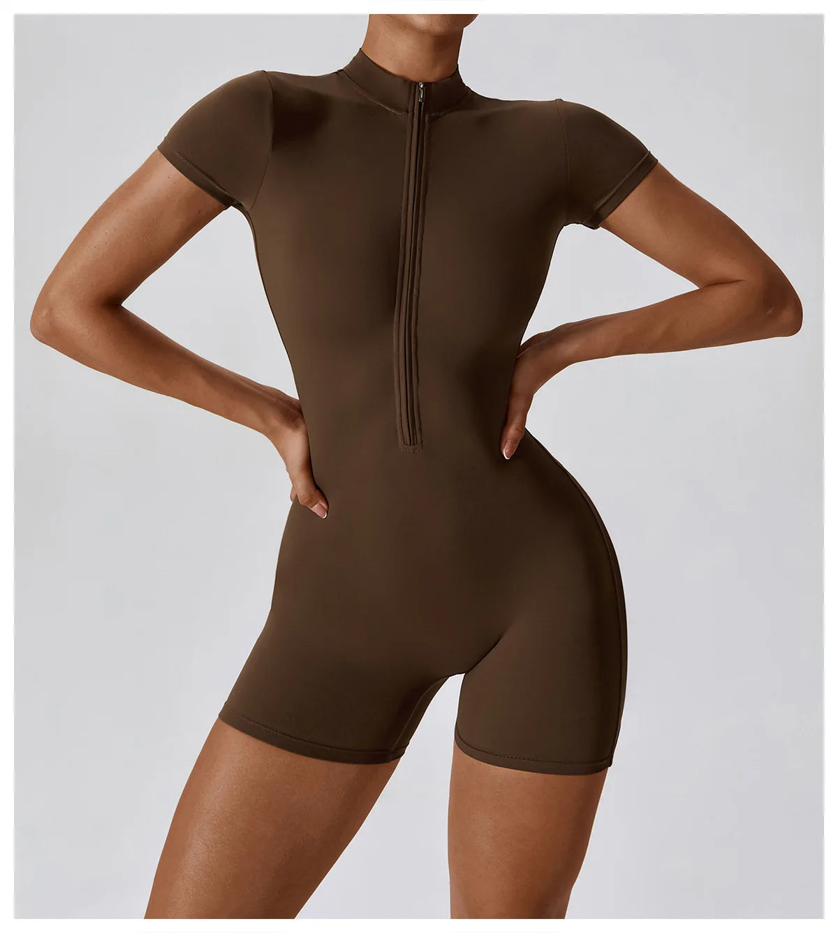 Short-Sleeve Zip-Front One-Piece - Zip In. Zone In.