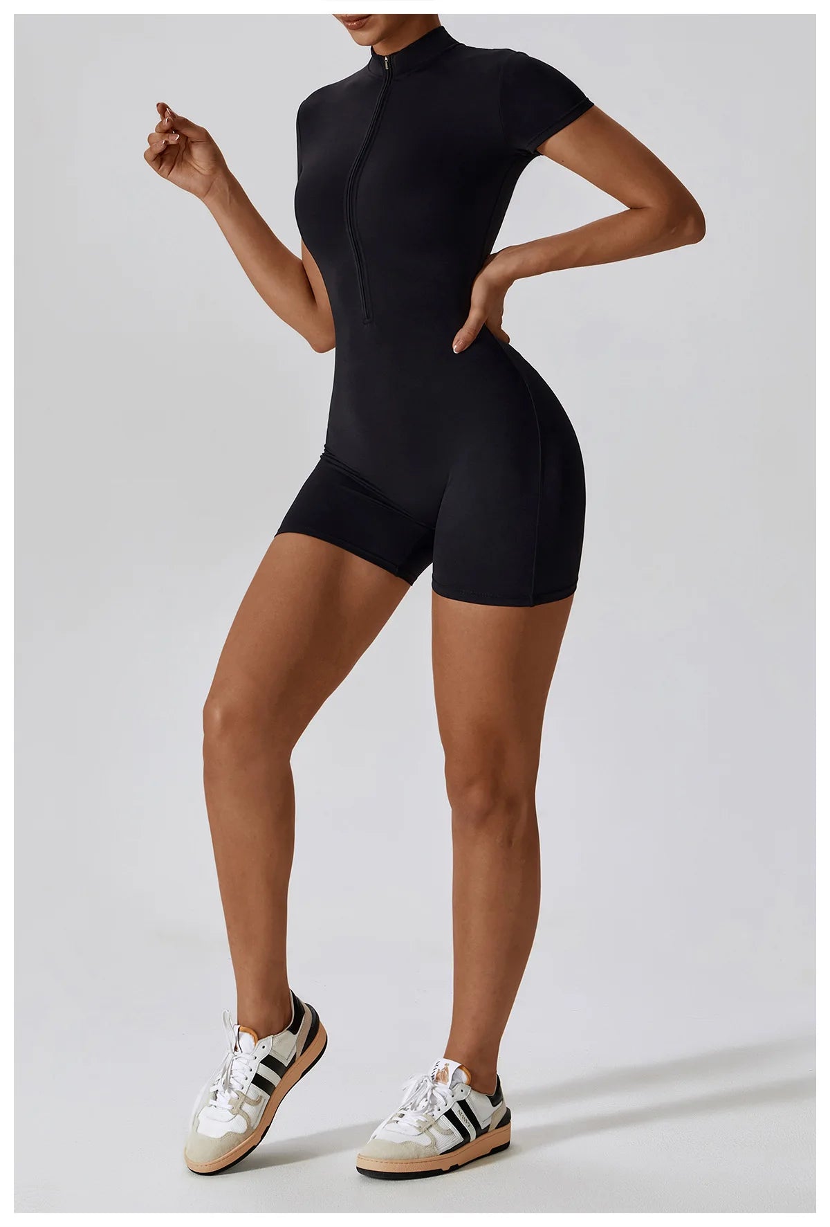 Short-Sleeve Zip-Front One-Piece - Zip In. Zone In.