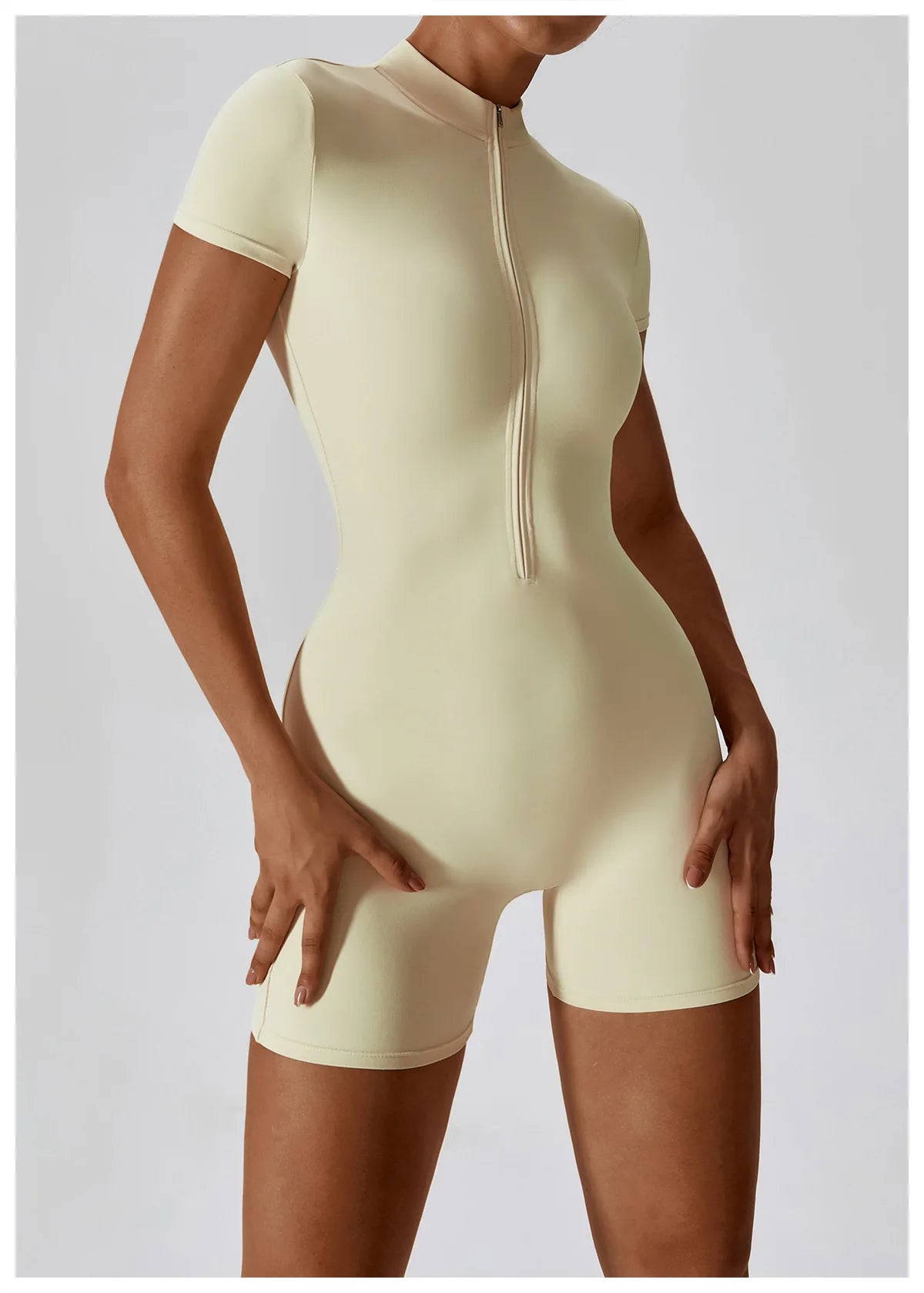 Short-Sleeve Zip-Front One-Piece - Zip In. Zone In.