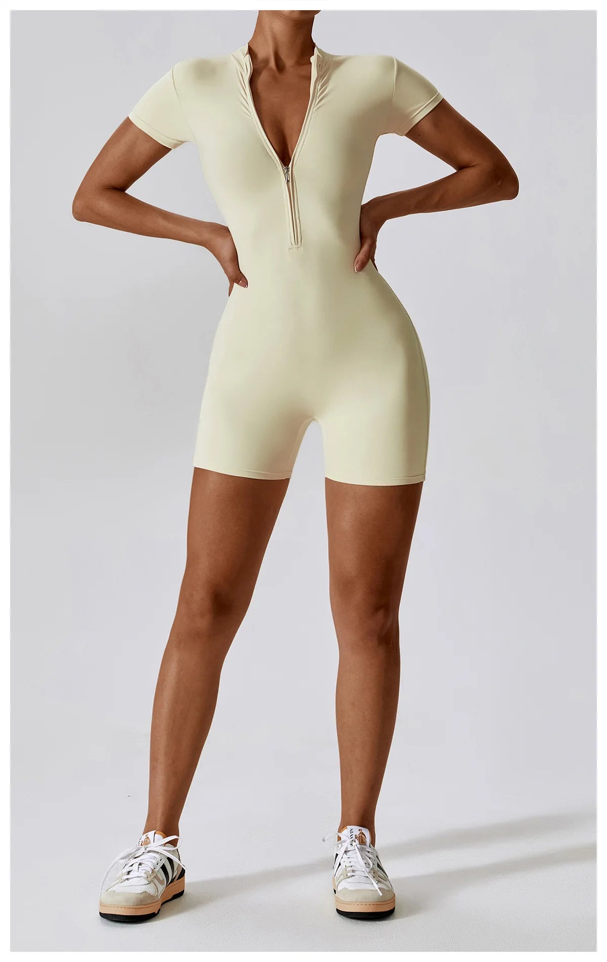 Short-Sleeve Zip-Front One-Piece - Zip In. Zone In.