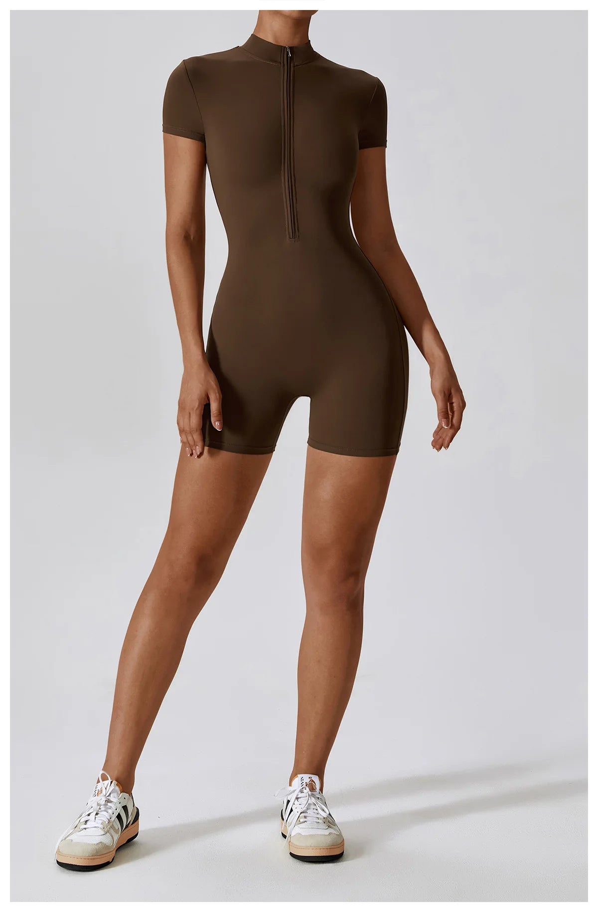 Short-Sleeve Zip-Front One-Piece - Zip In. Zone In.