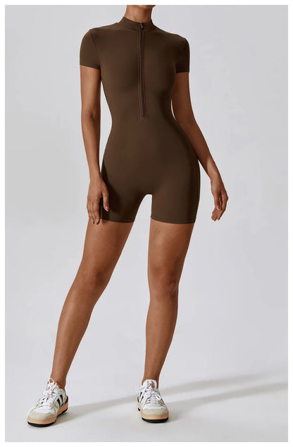 Short-Sleeve Zip-Front One-Piece - Zip In. Zone In.
