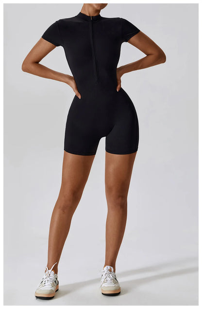 Short-Sleeve Zip-Front One-Piece - Zip In. Zone In.