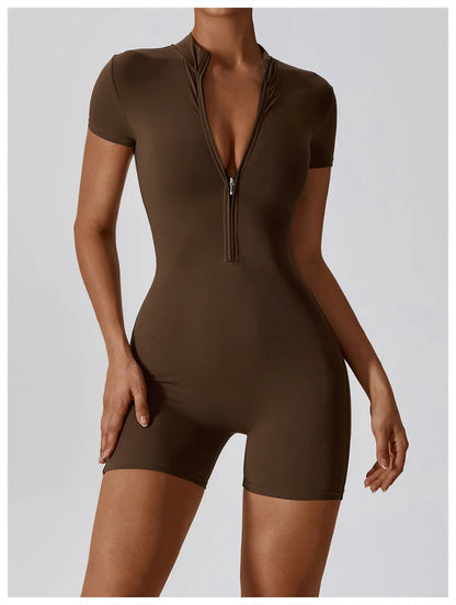 Short-Sleeve Zip-Front One-Piece - Zip In. Zone In.
