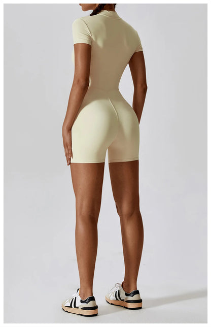 Short-Sleeve Zip-Front One-Piece - Zip In. Zone In.