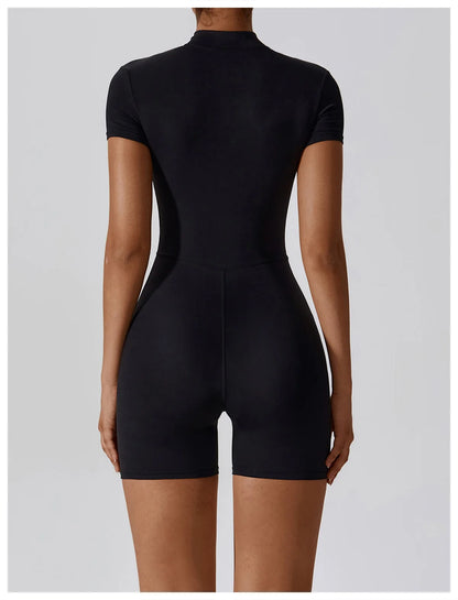 Short-Sleeve Zip-Front One-Piece - Zip In. Zone In.