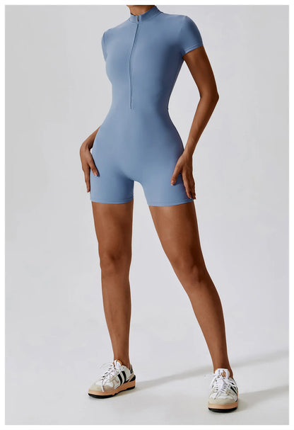 Short-Sleeve Zip-Front One-Piece - Zip In. Zone In.
