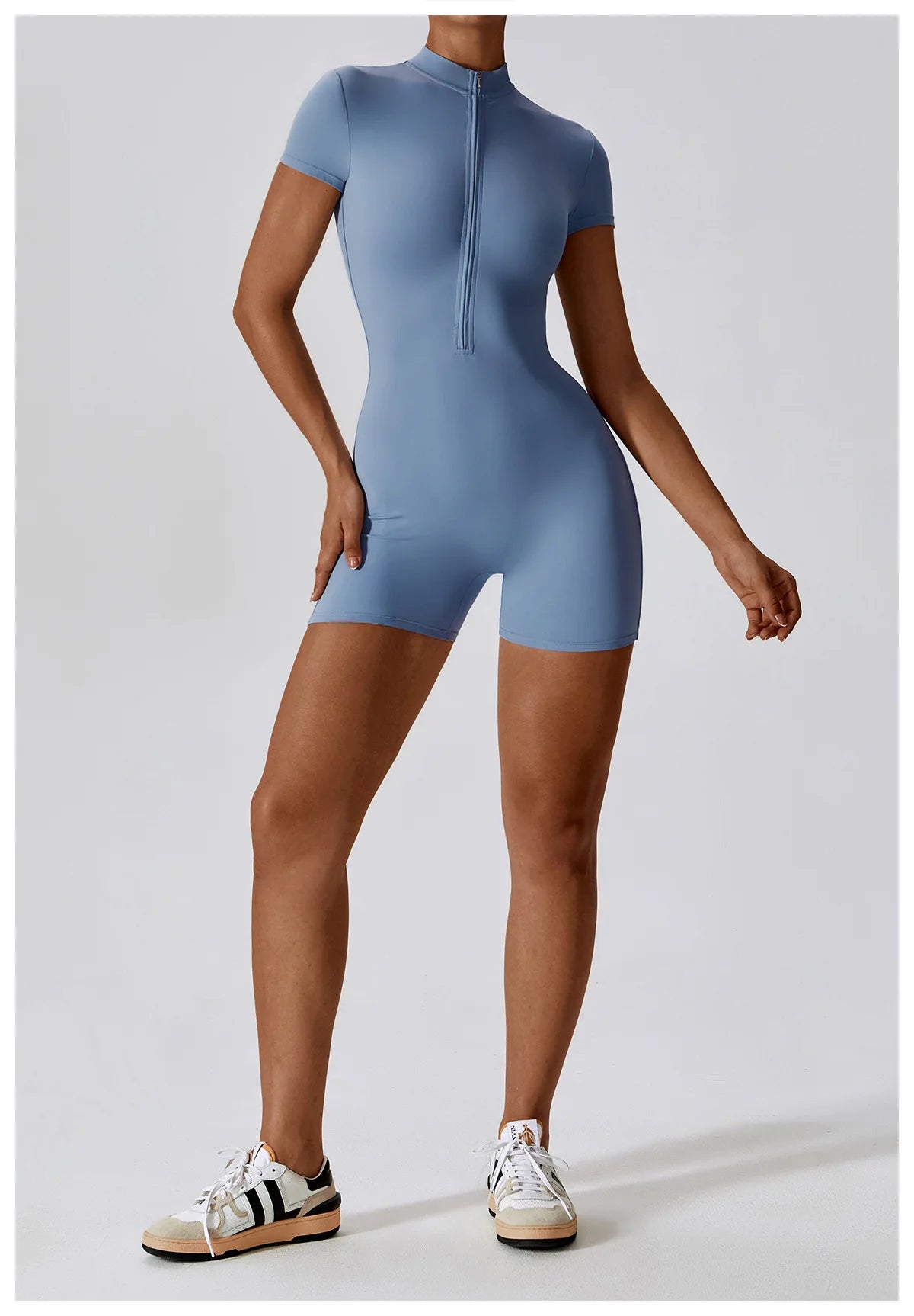 Short-Sleeve Zip-Front One-Piece - Zip In. Zone In.