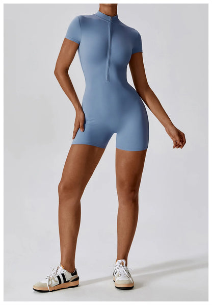 Short-Sleeve Zip-Front One-Piece - Zip In. Zone In.