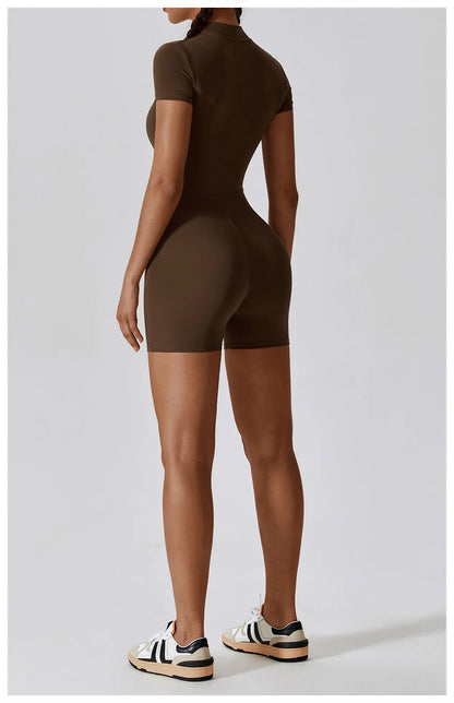 Short-Sleeve Zip-Front One-Piece - Zip In. Zone In.