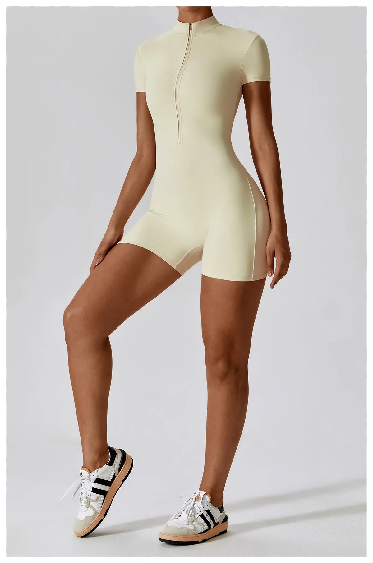Short-Sleeve Zip-Front One-Piece - Zip In. Zone In.