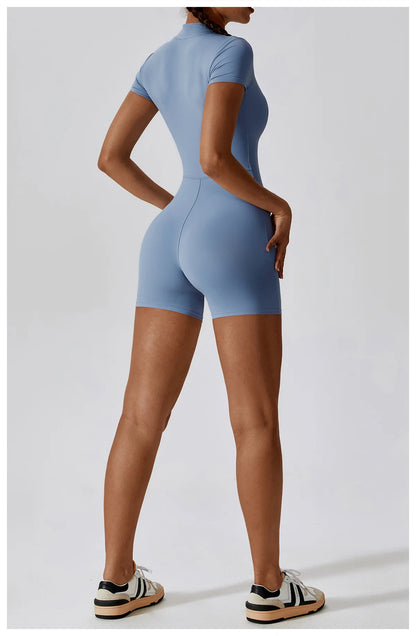 Short-Sleeve Zip-Front One-Piece - Zip In. Zone In.