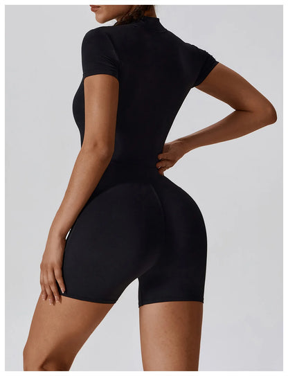 Short-Sleeve Zip-Front One-Piece - Zip In. Zone In.