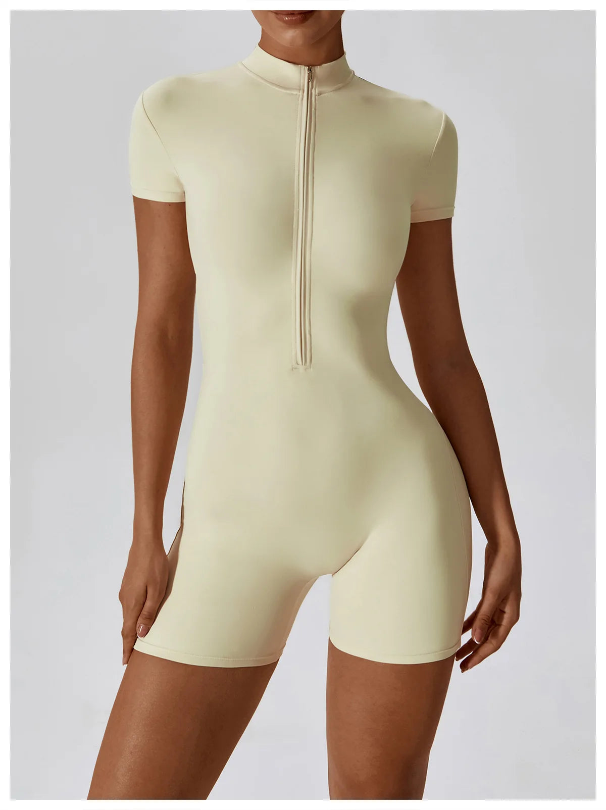 Short-Sleeve Zip-Front One-Piece - Zip In. Zone In.
