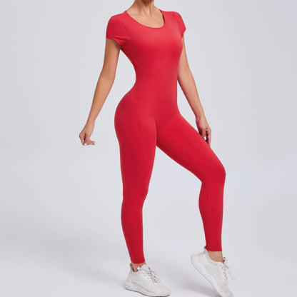 Short-Sleeve Cut-Out Sculpt Jumpsuit - One Piece. Total Freedom.