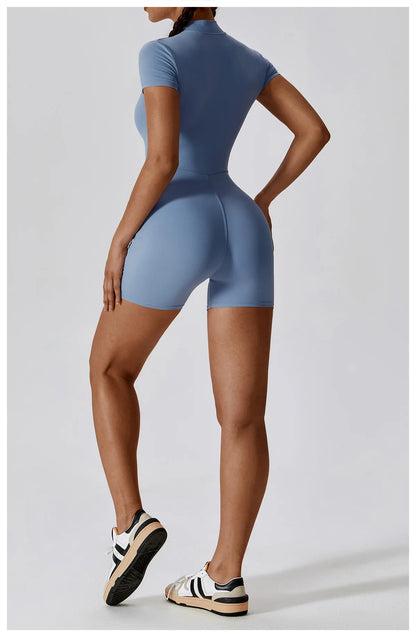 Short-Sleeve Zip-Front One-Piece - Zip In. Zone In.
